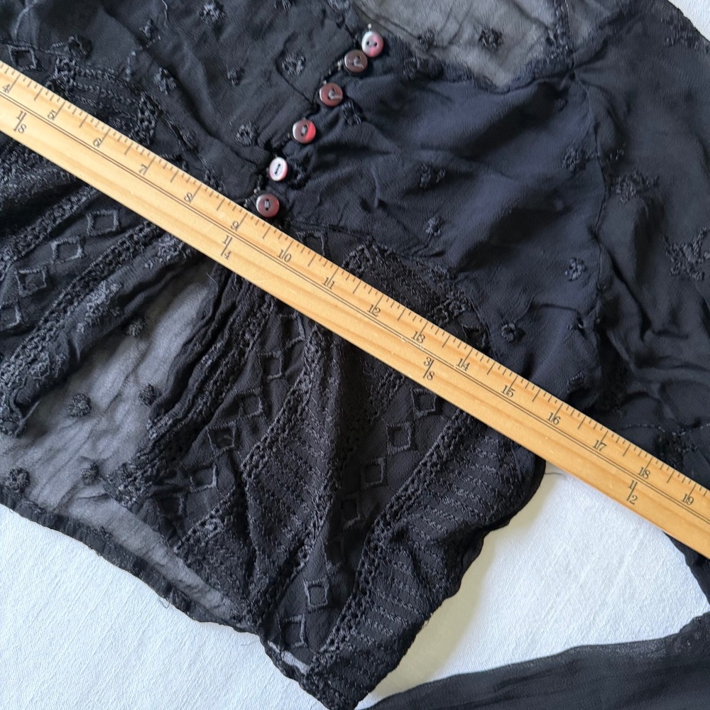 Unbranded Sheer‎ Black Embroidered Lace Cropped Cardigan Button Front Top Small - Picture 7 of 8